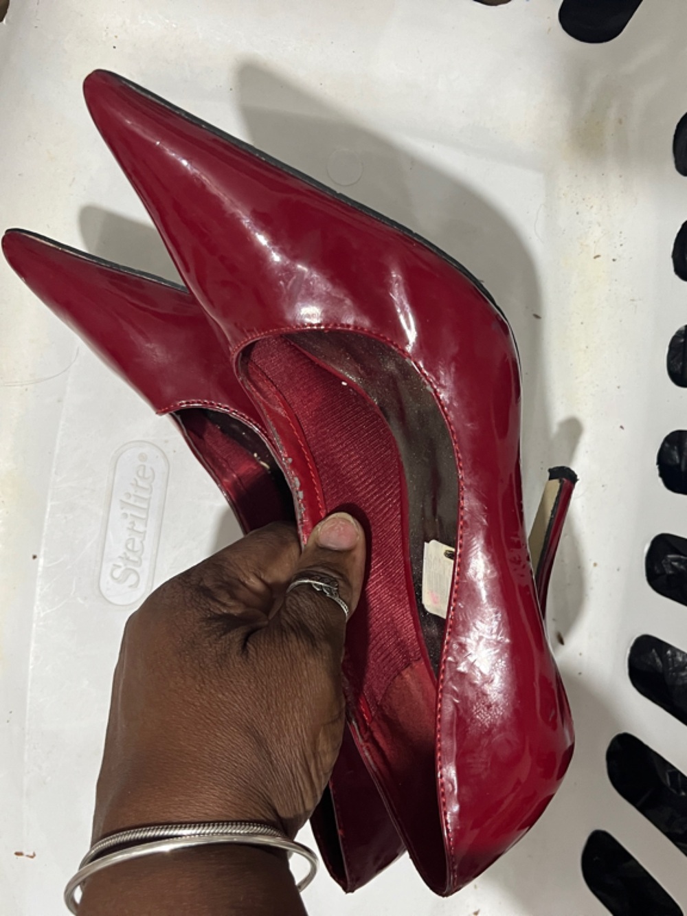 Women's Red Patent Pointed-Toe Stiletto Pumps